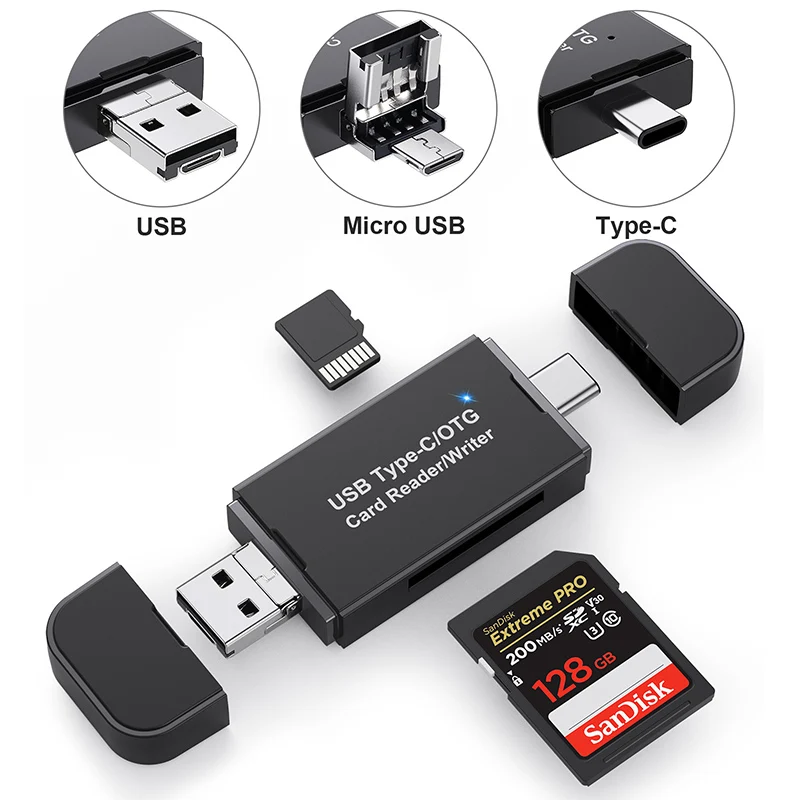 SD Card Reader USB C Card Reader 3 In 1 USB 2.0 3.0 SD Smart Memory Card Reader Type C OTG Flash Drive Cardreader Adapter