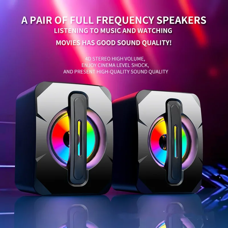 2 Pcs Speaker USB Light Emitting Mini Mobile Phone Laptop Desktop Hifi Stereo Caixa De Som Computer Speaker Soundbar  Subwoofer