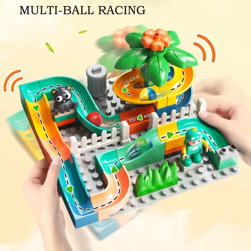 Piano Electric Marble Race Run Wheel Elevator Lift Coaster Slide Track DIY Maze Ball Game Compatbile with Large Building Blocks