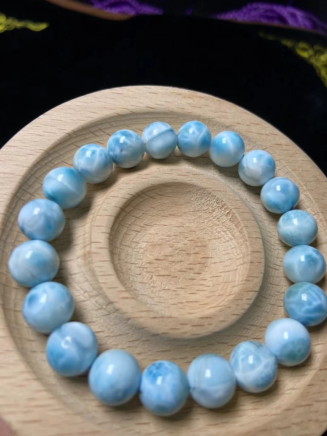 

Natural Blue Larimar Gemstone Round Beads Bracelet Pattern Jewelry 9.5mm Blue Larimar Women Men AAAAAAA