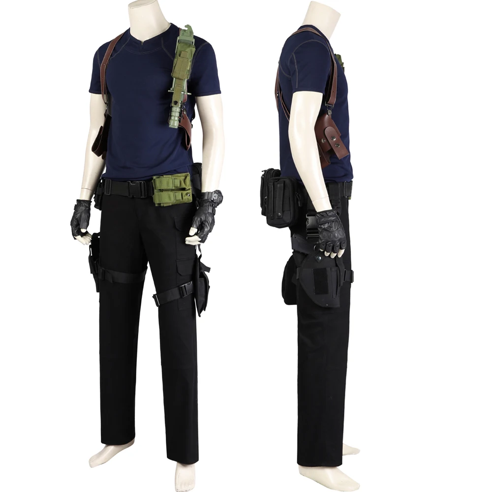 Halloween Carnival Role-playing Outfit Game RE4 Remake Leon Scott Cosplay Costume With Utility Belt Set