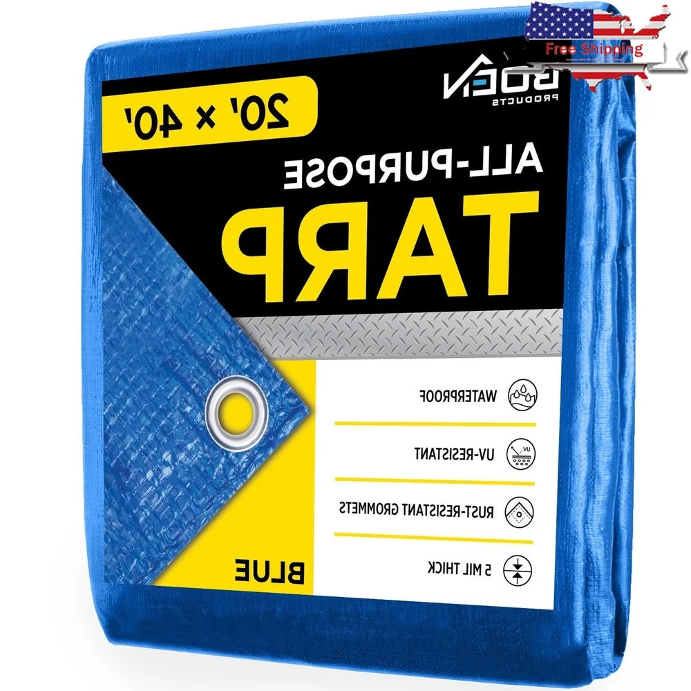 

Heavy Duty 20x40 Blue Poly Tarp Waterproof Multi-Purpose Tarpaulin Cover Camping Boats RV Construction All Weather Protection