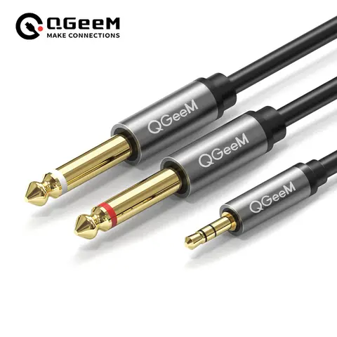 QGeeM 잭 3.5mm ~ 6.35mm*2 어댑터 오디오 케이블 (믹서 앰프 스피커용) 금도금 3.5mm - 듀얼 6.35mm 잭 스플리터 케이블