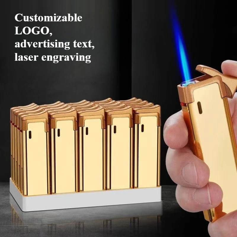 Laser Engraving Customized Advertising LOGO High-end Durable Lighter Hot-selling Windproof Torch Jet Inflatable Lighter