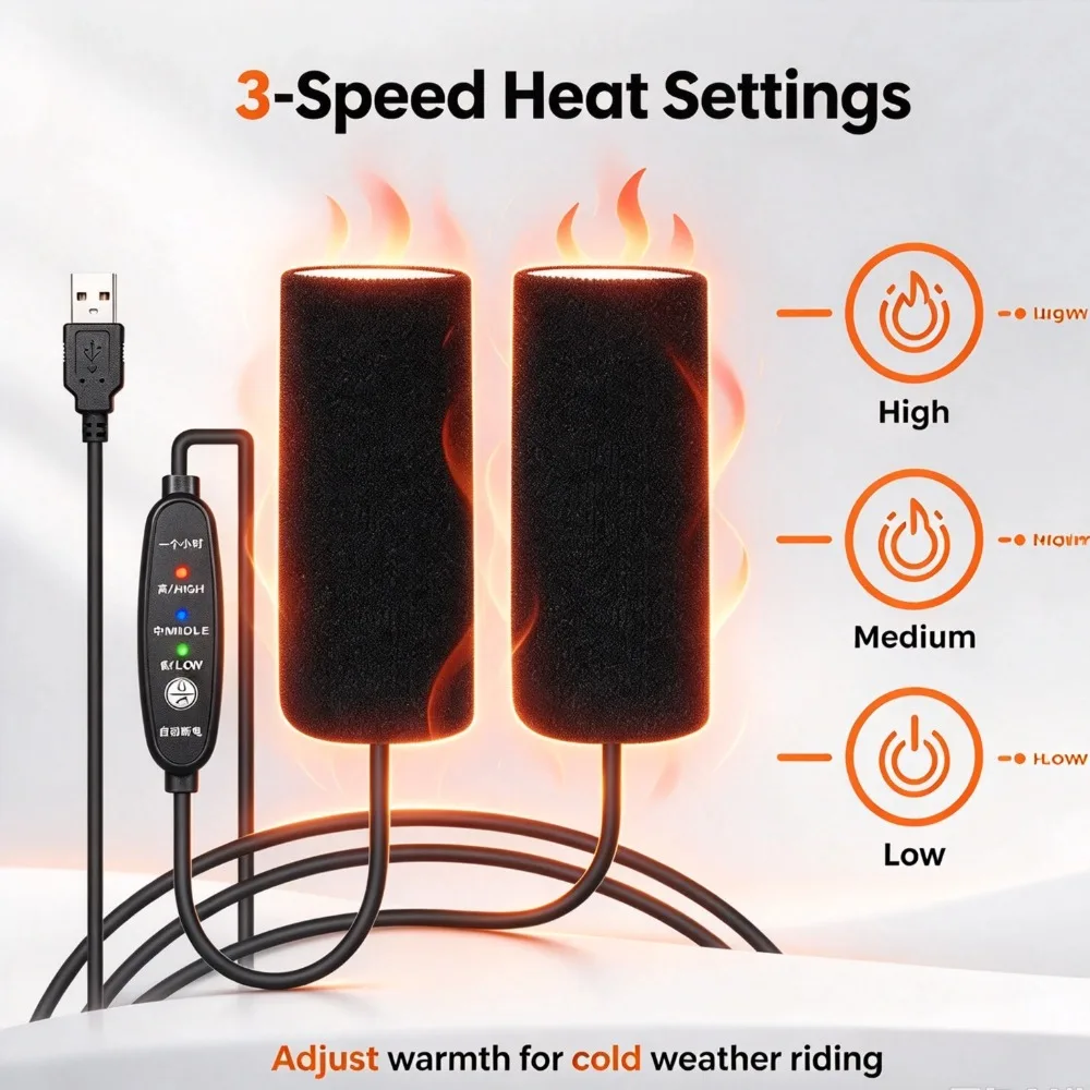 Motorcycle Heated Handgrips Warmer Kit USB Adjustable Insulated Handlebars Electric Scooter Bicycle Warming Accessories