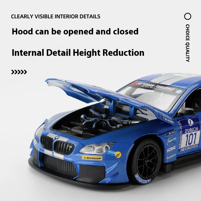 CCA 1:24 BMW M6 GT3 รุ่นรถยนต์โลหะผสมDiecastของเล่นล้อดึงกลับกีฬารถแสงเพลงรถเด็กPerfectของขวัญ