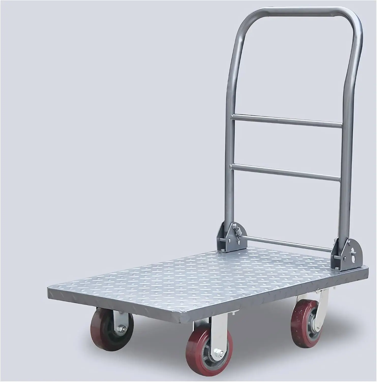 Trolley Platform Flat Surface Cart with 360 Degree Swivel Wheels Metal Folding Push Hand Cart for Warehouse Pallet Load Capacity