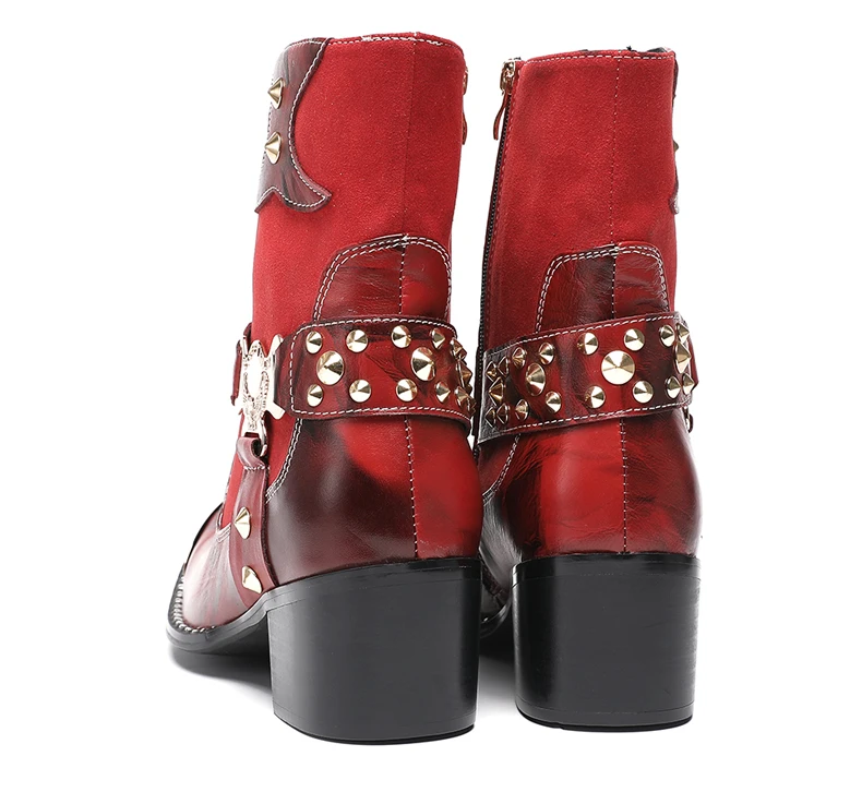 Designer Stil Männer Stiefeletten Gemischte Farbe Echtes Kuh Leder High Heels Mann Chelsea Schuhe Niet hochhackigen Modell Luxus stiefel – Detail 7