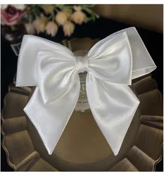 Bridal White Satin Bow Barrettes Wedding  Side Clip  Headdress Elegant  hair accessories for women