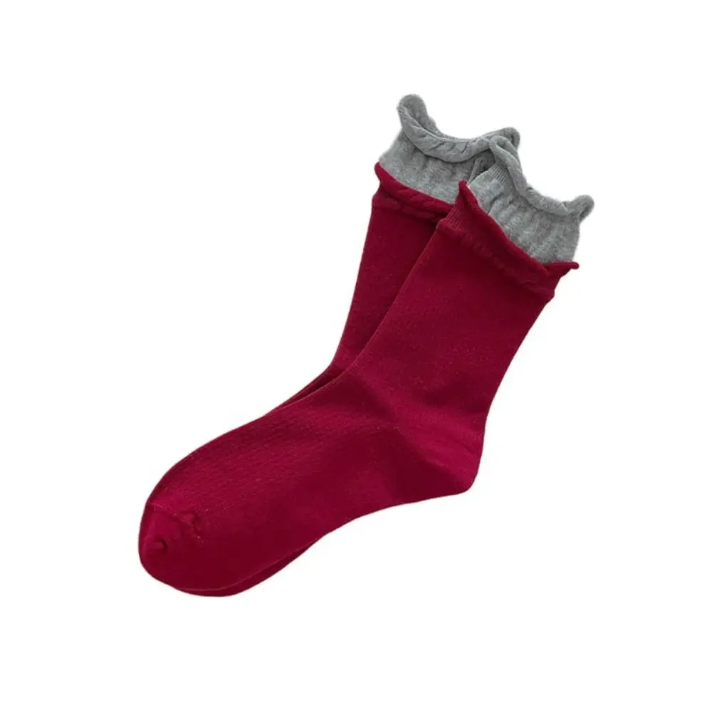 تدفئة الساق الأنجورا الأحمر اللون المتطابقة جوارب سلس دون عظام منتصف العجل الجوارب القطن الخالص الأوسط جوارب أنبوبية لوليتا فتاة #1