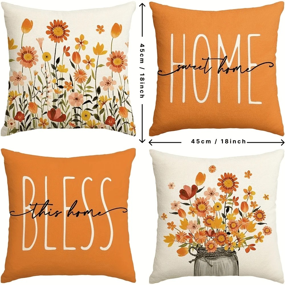4 piezas  fundas cojín  flores  otoño, estilo contemporáneo, poliéster, con cierre  cremallera, lavables en máquin
