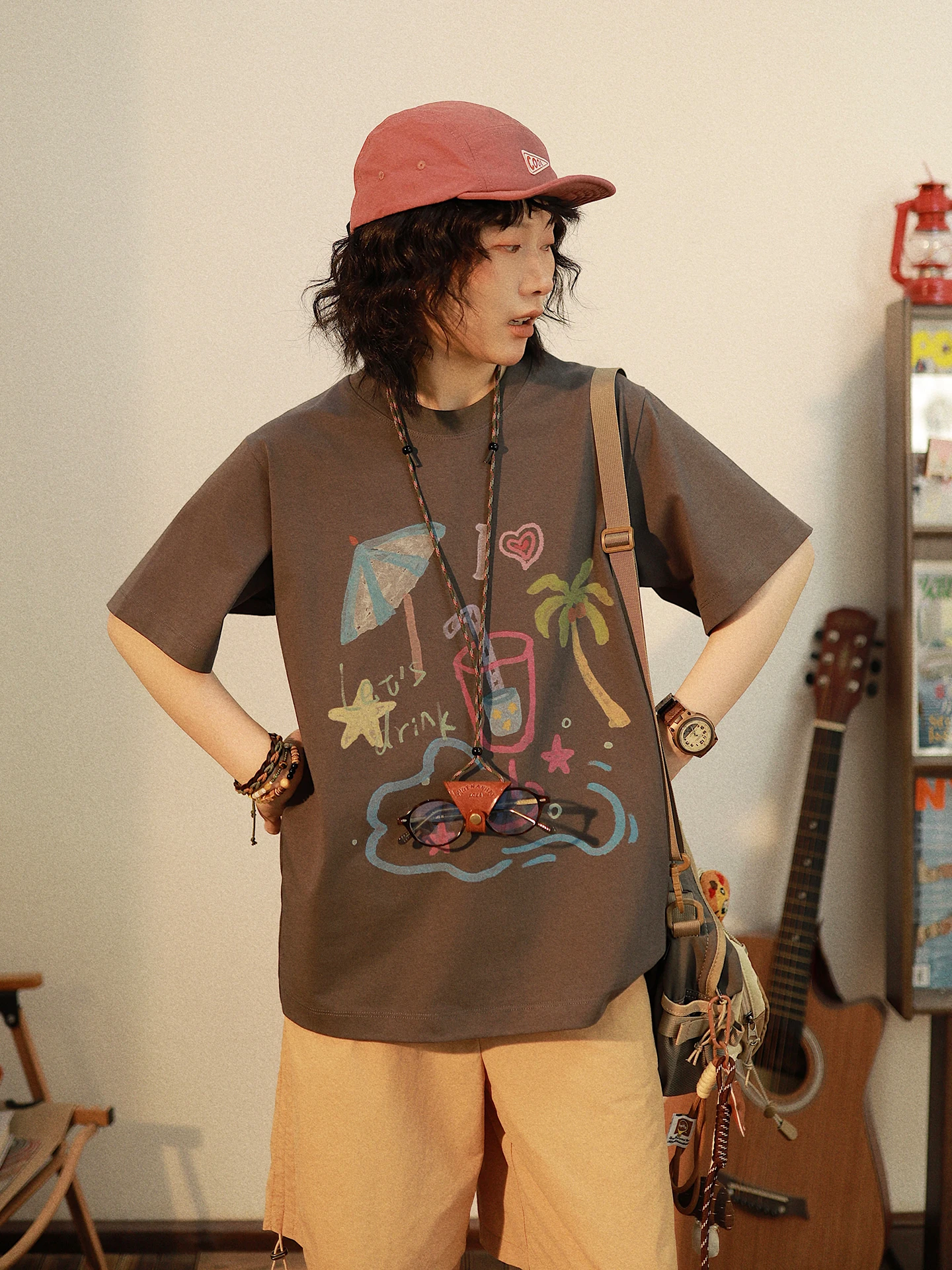 

Aita Stu Casual Printed ort Sve T-irt Women's Loose Fit Summer New Sle Cotton Polyester Blend Breathable round Ne