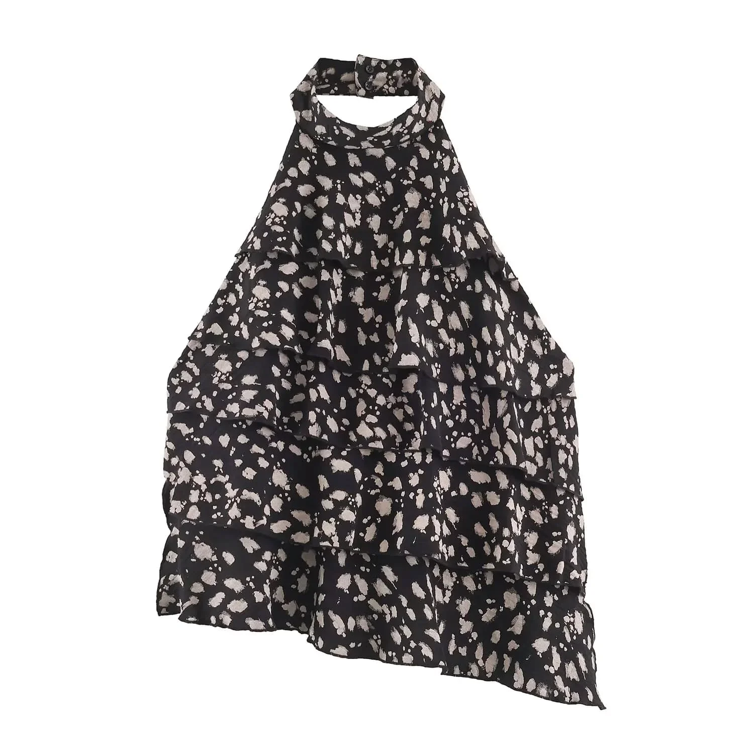 BSAY 2026 Neuer Boho-Urlaubsstil Damen Neckholder-Top mit Polka-Dots, gestuften Rüschen, ärmellos, fließend, locker, lässig, für Strandpartys – Detail 3