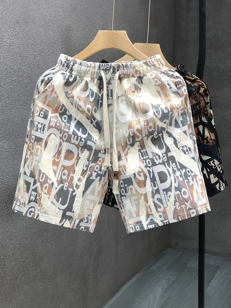 

Casual Letter Embroidery orts Men's Summer New Loose Beach Pants Trendy Faion Five-Quarter Length Youth Active Wear