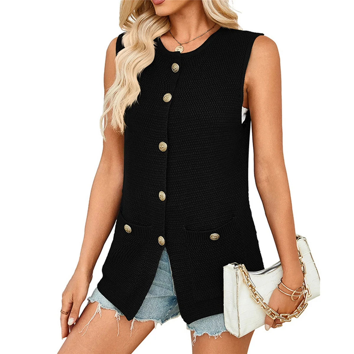 ABQR Women'S 2025 Summer Sweater Vest Sleeveless Knit Cardigan Button Down Tank Tops