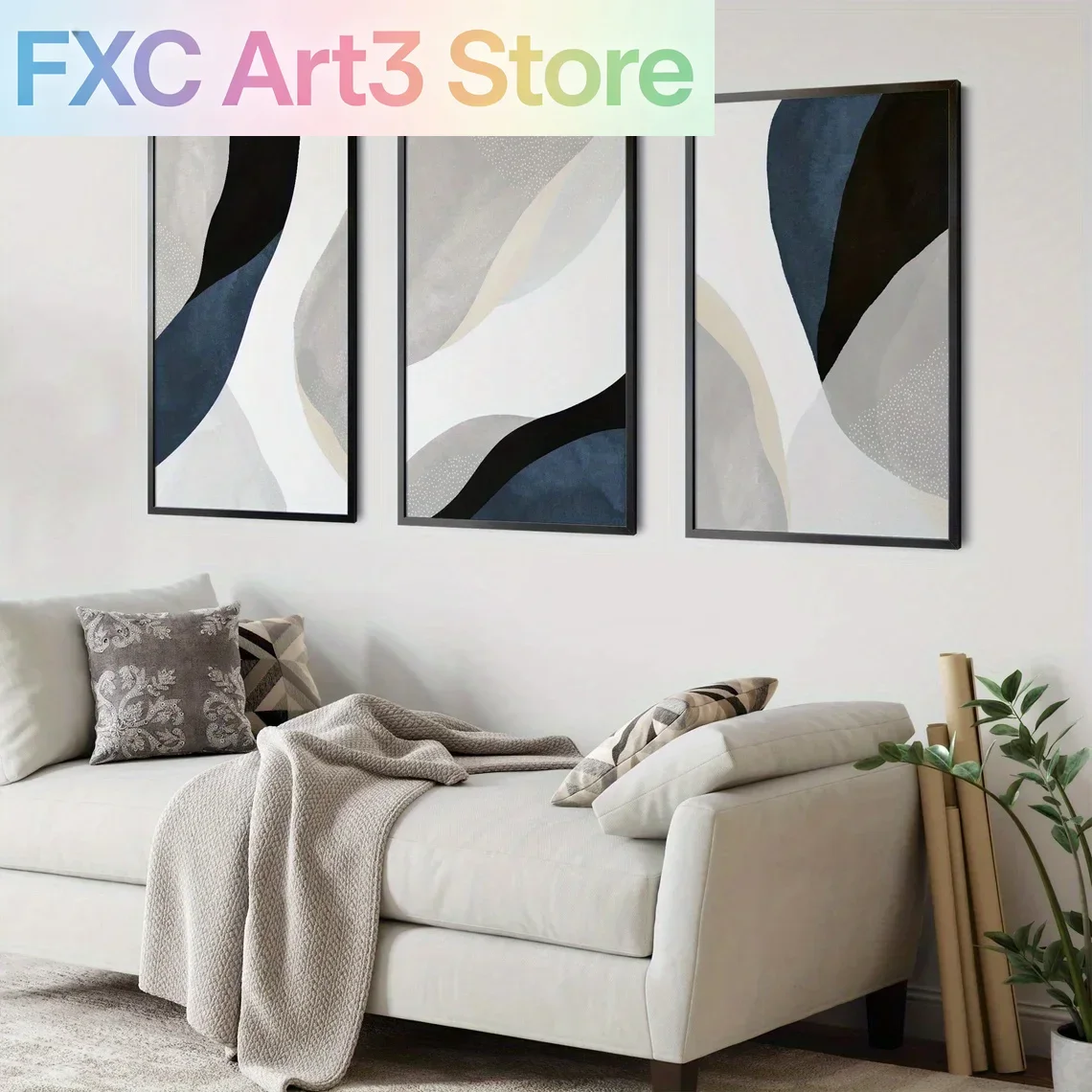 Rahmenlos, 3-teiliges Set, Wandkunst, Vintage-Poster, Kunstdrucke, Schlafzimmer-Wandkunst, Esszimmer-Kunst, Indigo, minimalistische Wandkunst und