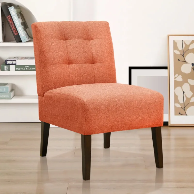 

Coral Tufted Accent Chair Upholstered Fabric Single Sofa Chair with Wooden Legs Modern Living Room Home Furniture