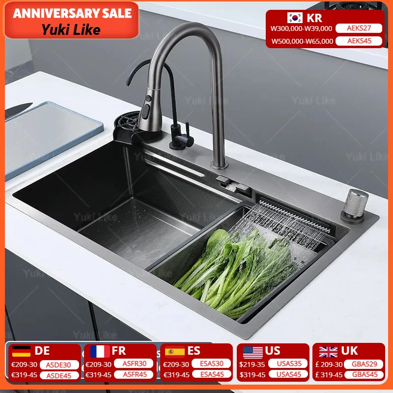 

Новая кухонная мойка из нержавеющей стали с водопадом, большая многофункциональная раковина с одним слотом, различные многофункциональные раковины для посуды и умывальник для овощей