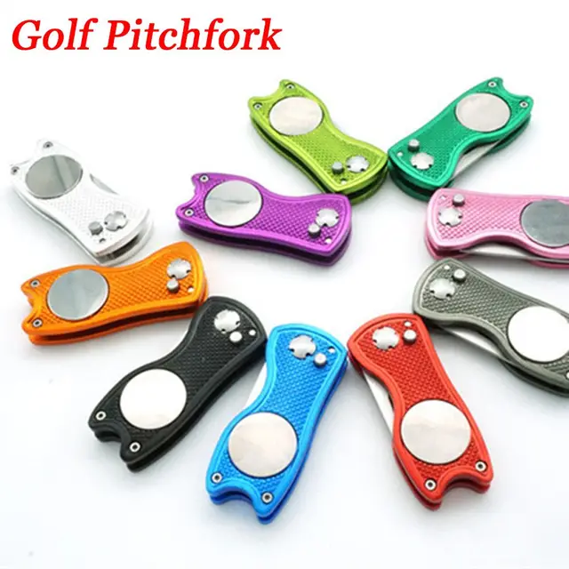 Narzędzie do naprawy Divot ze stali nierdzewnej Narzędzie do czyszczenia rowków Pitch Magnetyczne widły golfowe Putting Green Fork Golf Training