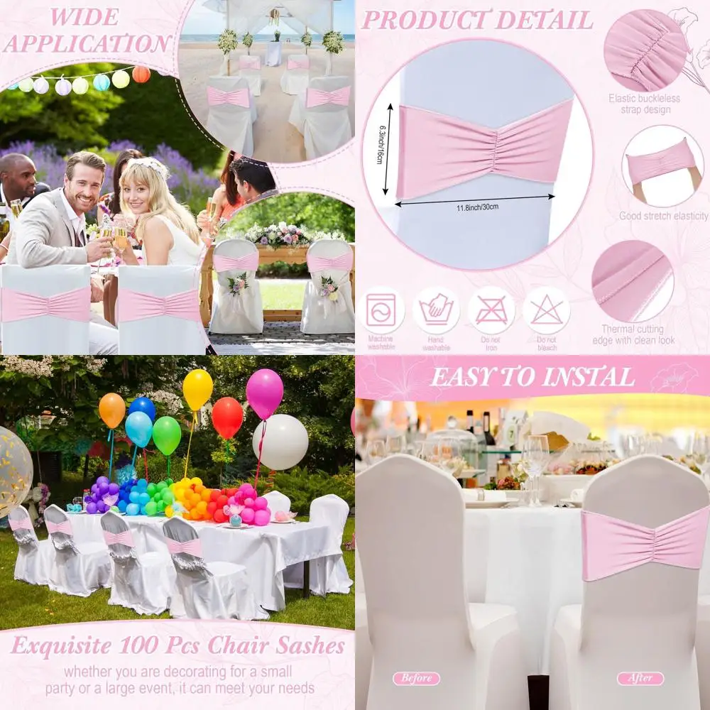 

100 шт. эластичных лент для стульев из спандекса, банты для стульев на свадьбы, вечеринки и мероприятия (светло-розовый)
