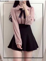 2024 Spring Women's Cute Tops Preppy Style Vintage Japaneses Korea Design Button Elegant Formal Shirts Blouses Pink White 12020