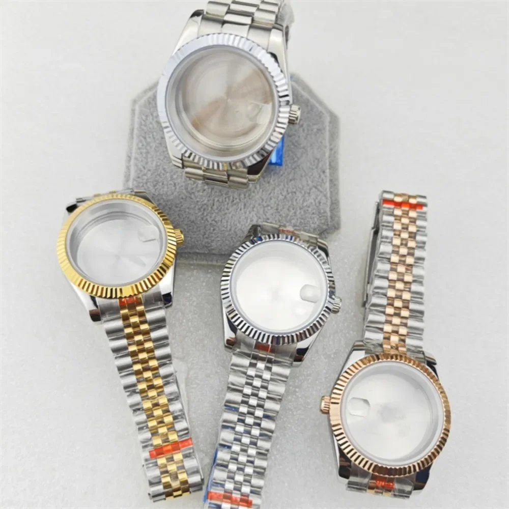 39mm Stainless Steel Watch Case Set + Metal Strap Dog Tooth Ring Logbook Case Watch Accessories for NH38/NH35/NH36/NH34 Movement image 2