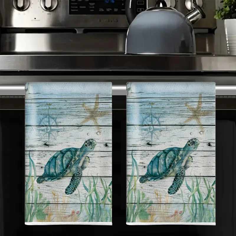 2Pcs, Cute Turtle Kitchen Towels, 40Cm*60Cm Towel Set, Best Kitchen Towels, Super Absorbent Soft Cleaning Cloth, Cooking and Baking Tea Towels, Hand Towels, Cleaning Cloths, Dishcloths, Kitchen Decor, Living Room Decorations, Kitchen Essentials, Home Essentials