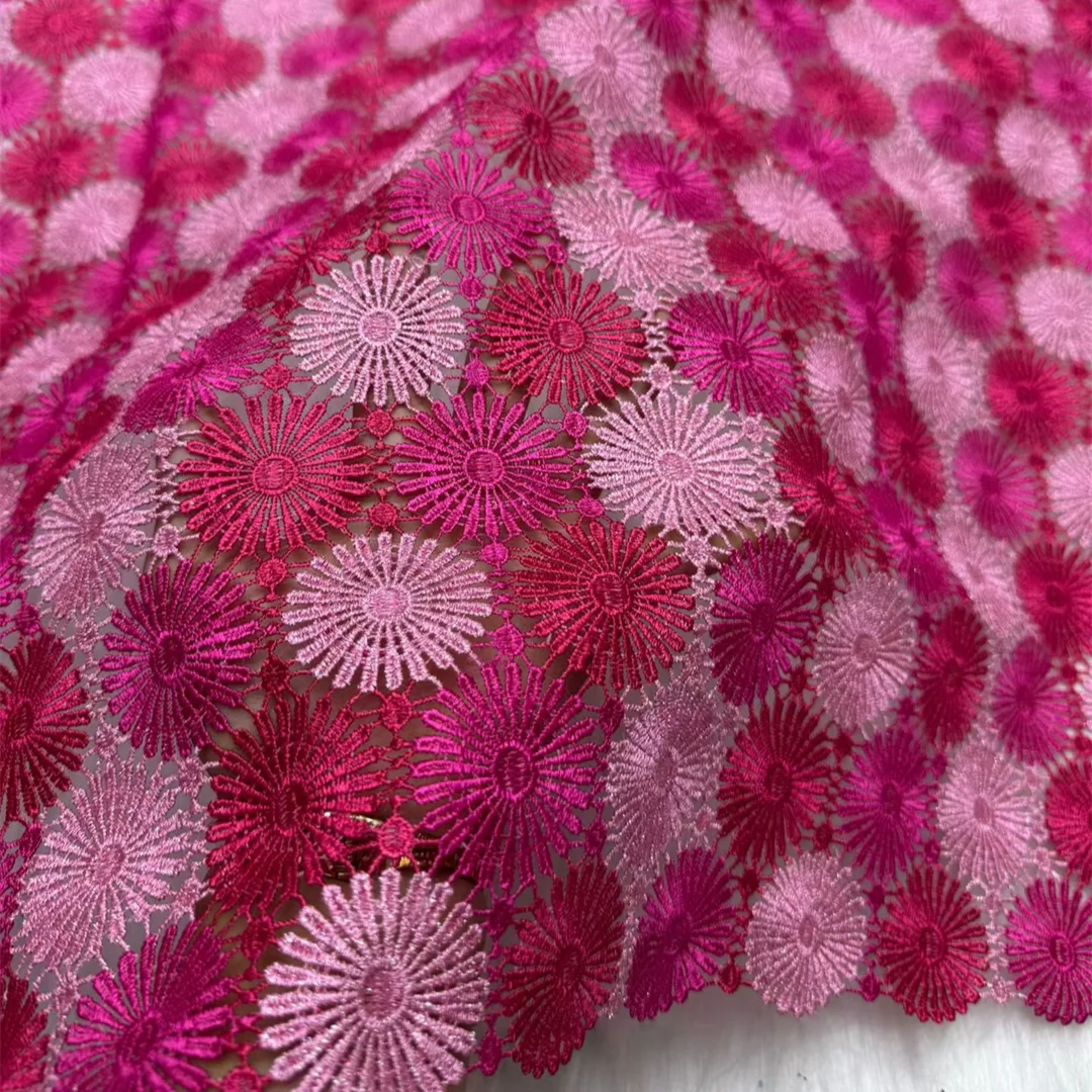 

Latest African High-Quality Water Soluble Lace Fabric Pink Hollow Embroidery For Women's Dress 2026 Party Wedding Lace 5 Yards