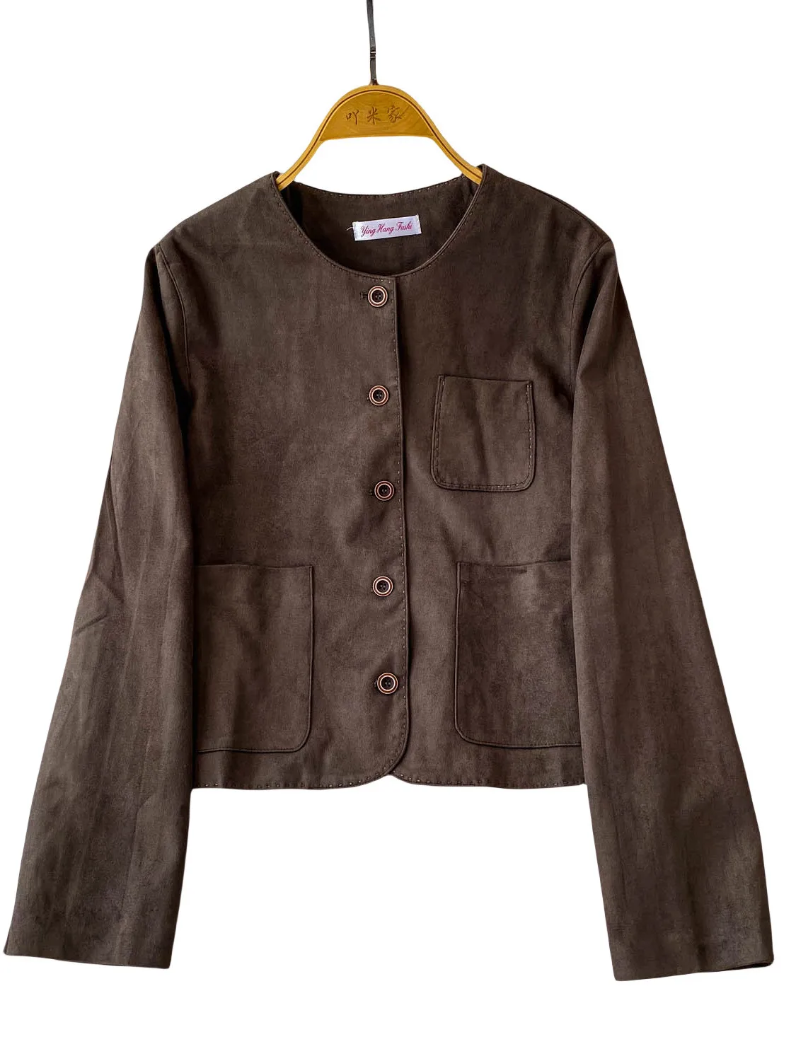 Ele Long Sve Deer Skin Velvet Coat Women's Loose Fit round Ne Button up Slimming Top Trendy Commute Sle Autumn Win...