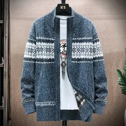 Men Knitted Cardigan 2025 Autumn Winter Stand Collar Zipper Jacquard SweaterCoat Jacket Warm Thickened Cardigan Male Clothing