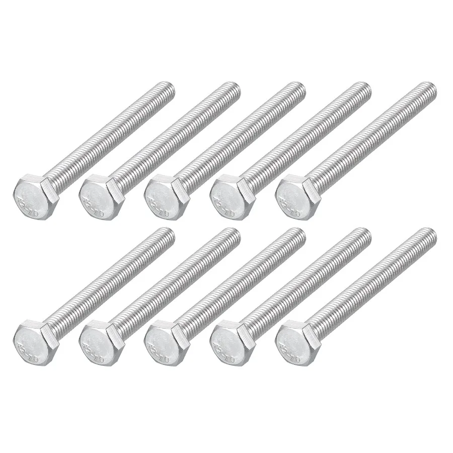 

Болты с шестигранной головкой M81,25x80 мм, 10 шт., нержавеющая сталь 304, коаа, полностью резьбовой шестигранный болт, машинные винты для ремонта мебели, серебро