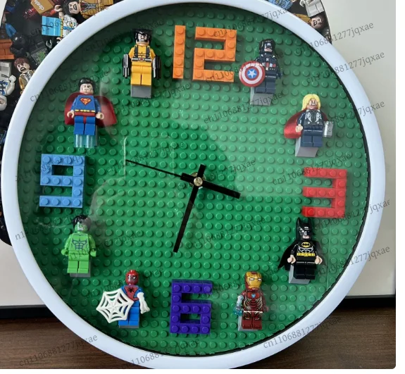Cartoon building block figurine clock compatible Lego wall clock wall decoration room bedroom mounted