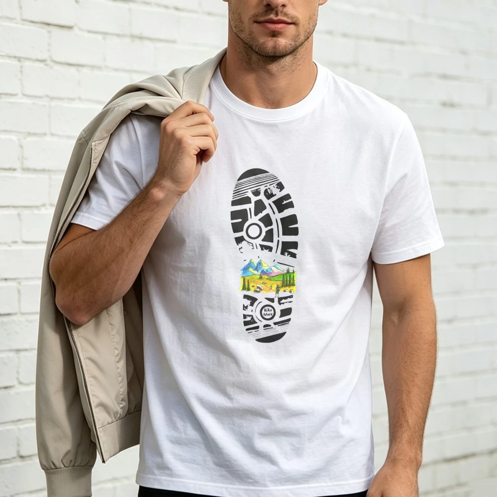 Boot Print Nature Landscape Graphic Tee Travel Trail Hiking Footprint Adventure Men Women  Fashion Cotton Tops Hiker Casual Tees