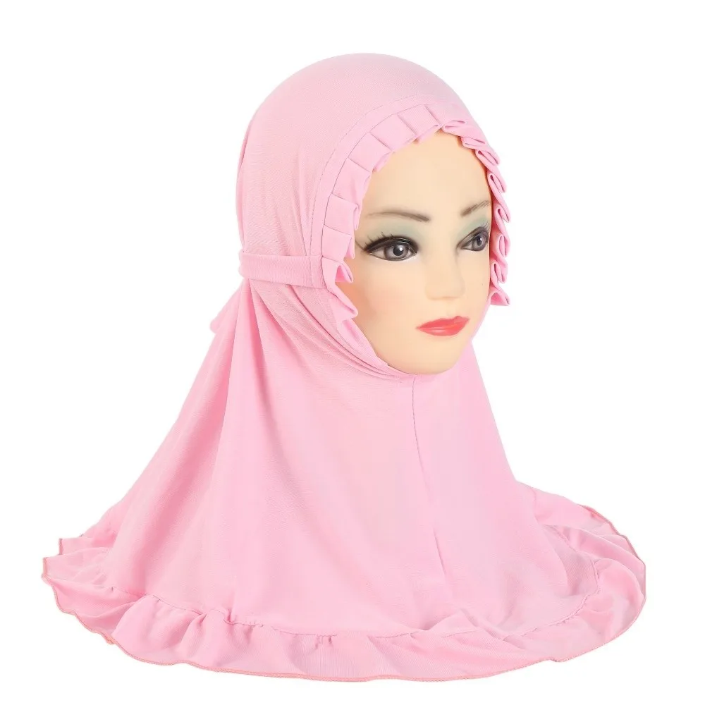 

Breathable Girls Neck Shawl Solid Color Crinkles Texture Girls Muslim Hijab Soft Comfortable Floral Islamic Head Scarf