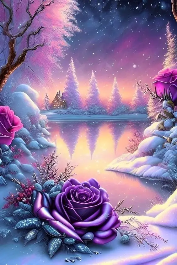 JMINE Div 5D Rose flower lake snow tree Full Diamond Painting cross stitch kits art floral 3D paint by diamonds