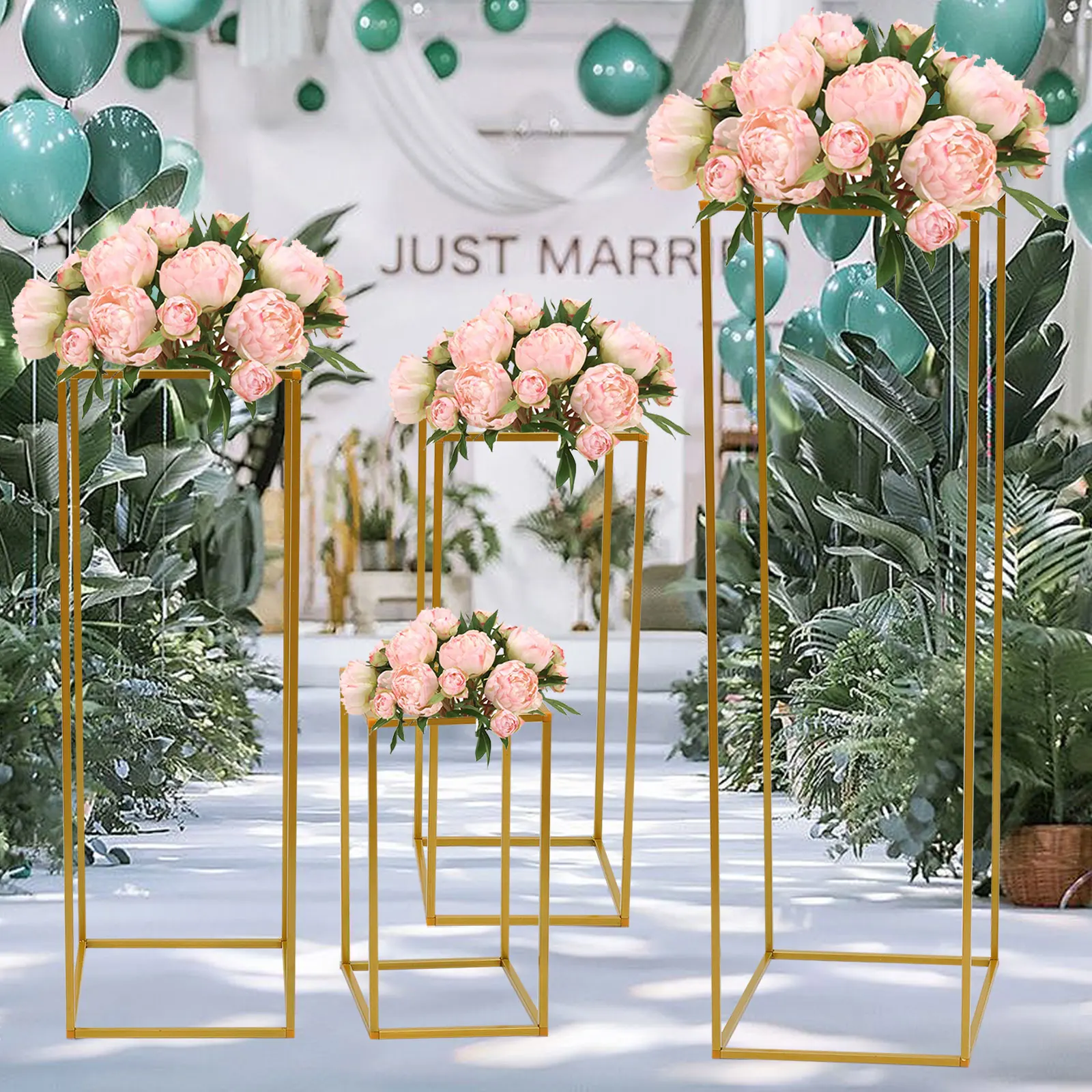 10PCS Gold Metal Wedding Flower Stand Floor Vases Flowers Column Road Lead Rack For Party Event Anniversary