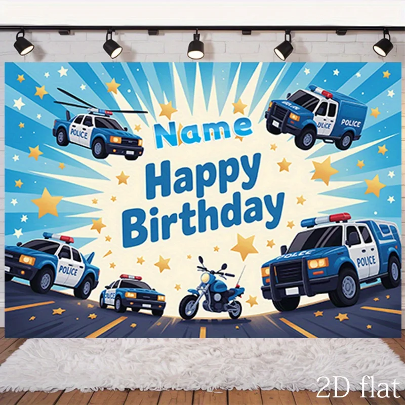 1pc Personalized Name Text Exclusive Party Banner, Police Vehicle Birthday, Perfect for Cake Table Decor, Birthday Party Decor.