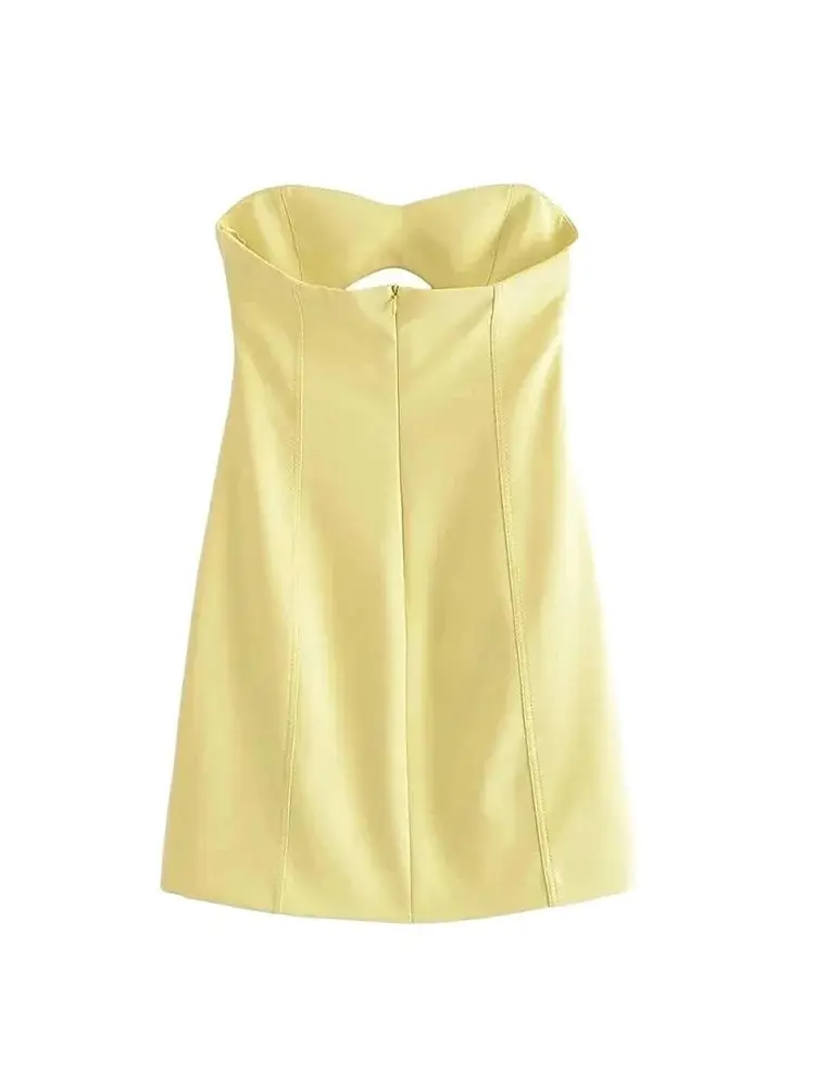 TRZA-Women's Strapless Hollow Out Mini Dress, Sexy Sweetheart Neck, Back Zipper, Female Dresses, Fashion image 2