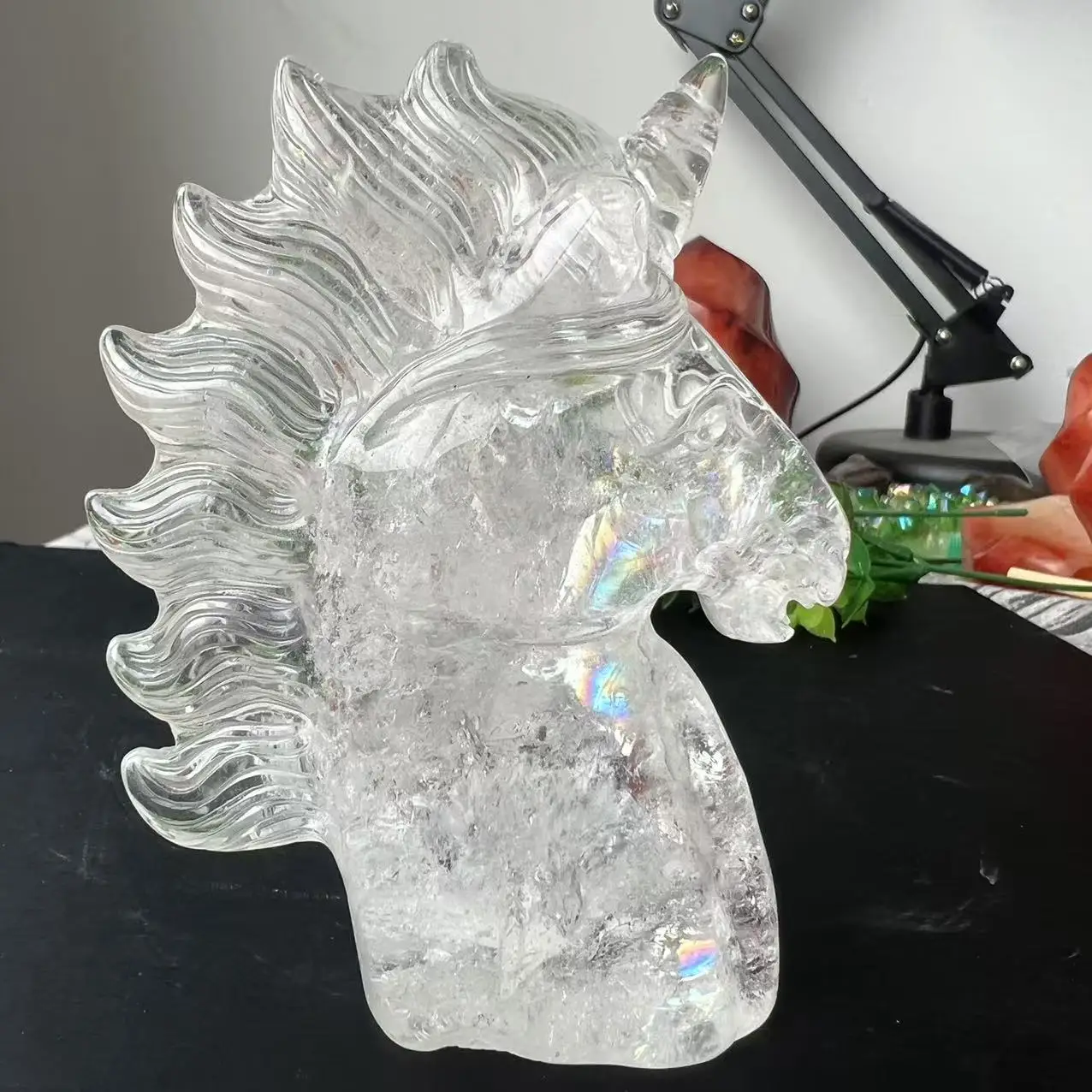 

290g 10.6cm Natural white Unicorn Crystal Animal Carving Crafts Healing Stone