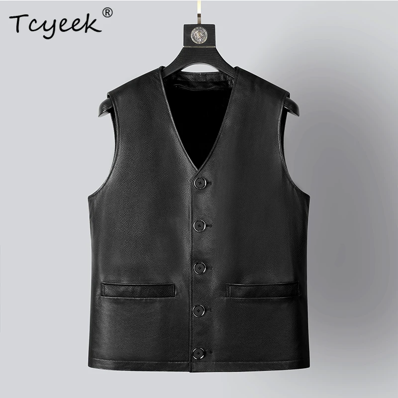 

Tcyeek Female Mink Fur Vest Men Winter Clothes Deerskin Genuine Leather Sleeveless Jacket 2025 Whole Mink Liner Real Fur Coat