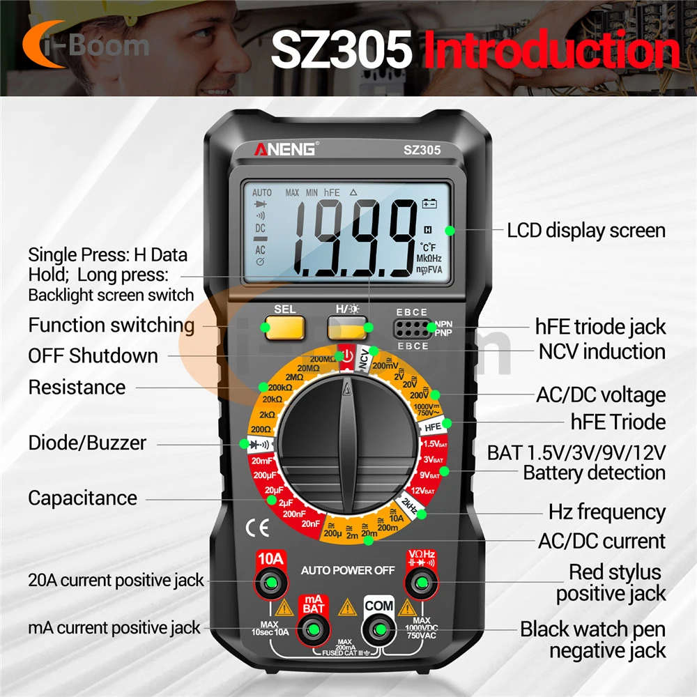 Multimeter Volt Ohm Amp Meter Autoranging For AC / DC Current Voltage Resistance Frequency Tester Electrotechnical Meters