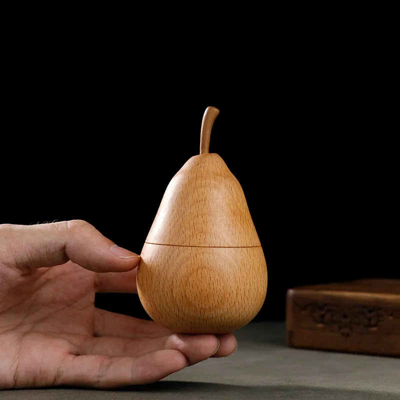 LS087 -Lovely 10.5 * 6.2 * 6.2 cm Beech Wood Carved Pear Shaped Toothpick Holder