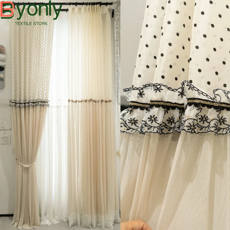 

Custom Embroidered Window Screen Splicing Screen Curtain White Screen Curtains for Living Room Bedroom French Window Balcony