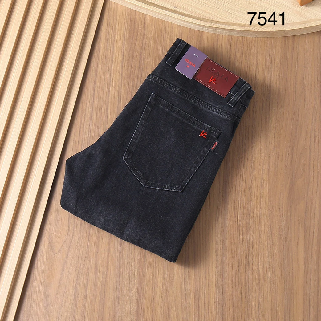 

New 2025isai Men's Denim Jeans Straight Leg Elastic Coral Lightweight Premium Quality Casual Fit mid Waist Zipper Closure