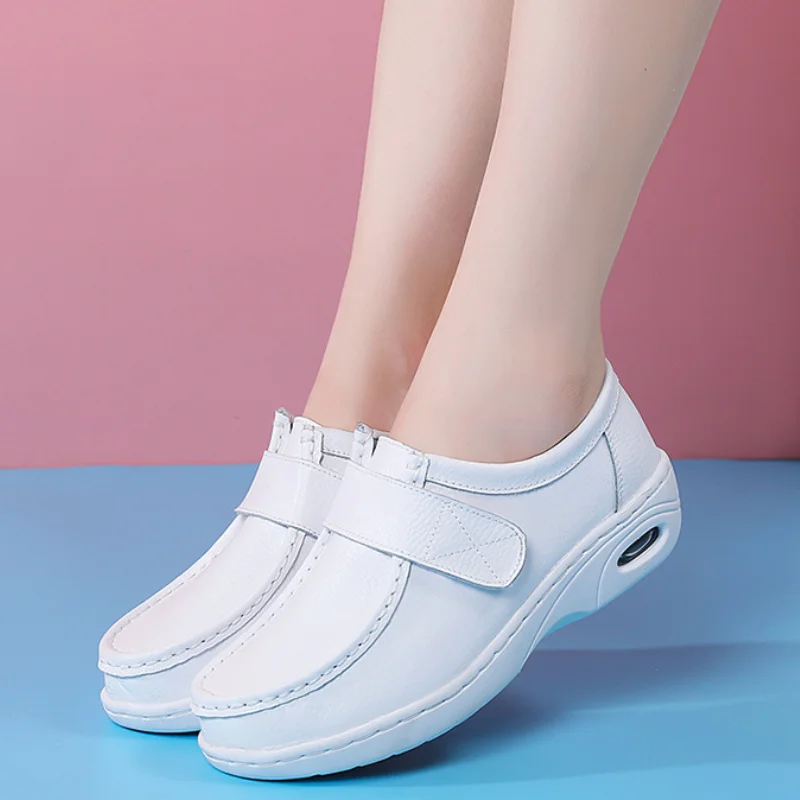 Female Nurse White Shoes Autumn and Winter Fashionable and Versatile New Women Shoes Genuine Leather Thick Soled Women Shoes