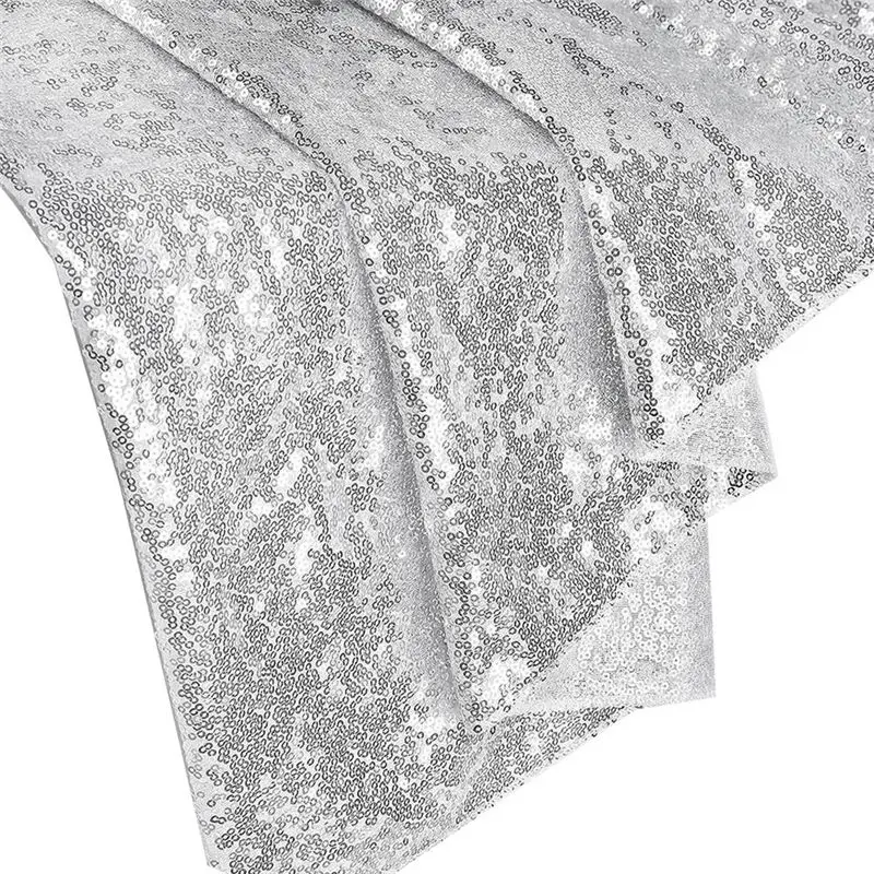 REST 6Ft Table Skirt for Round Rectangle Square Table Sequin Tablecloth for Birthday Party Family Baby Shower Silver