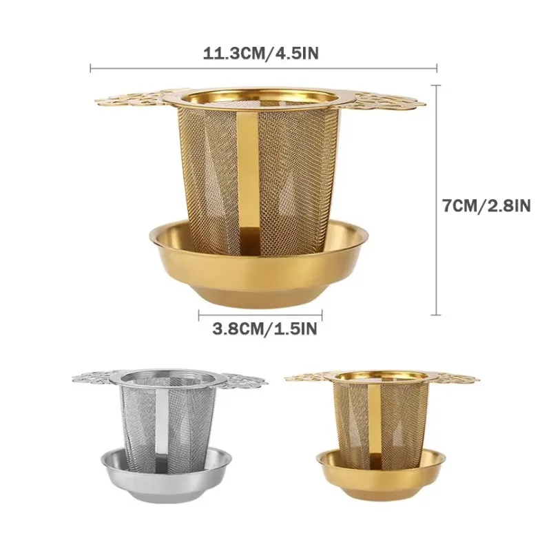 Double-layer Double Ear Tea Infuser Stainless Steel Large Capacity Tea Strainers with Tray Lace Handles Coffee Filter Sieve