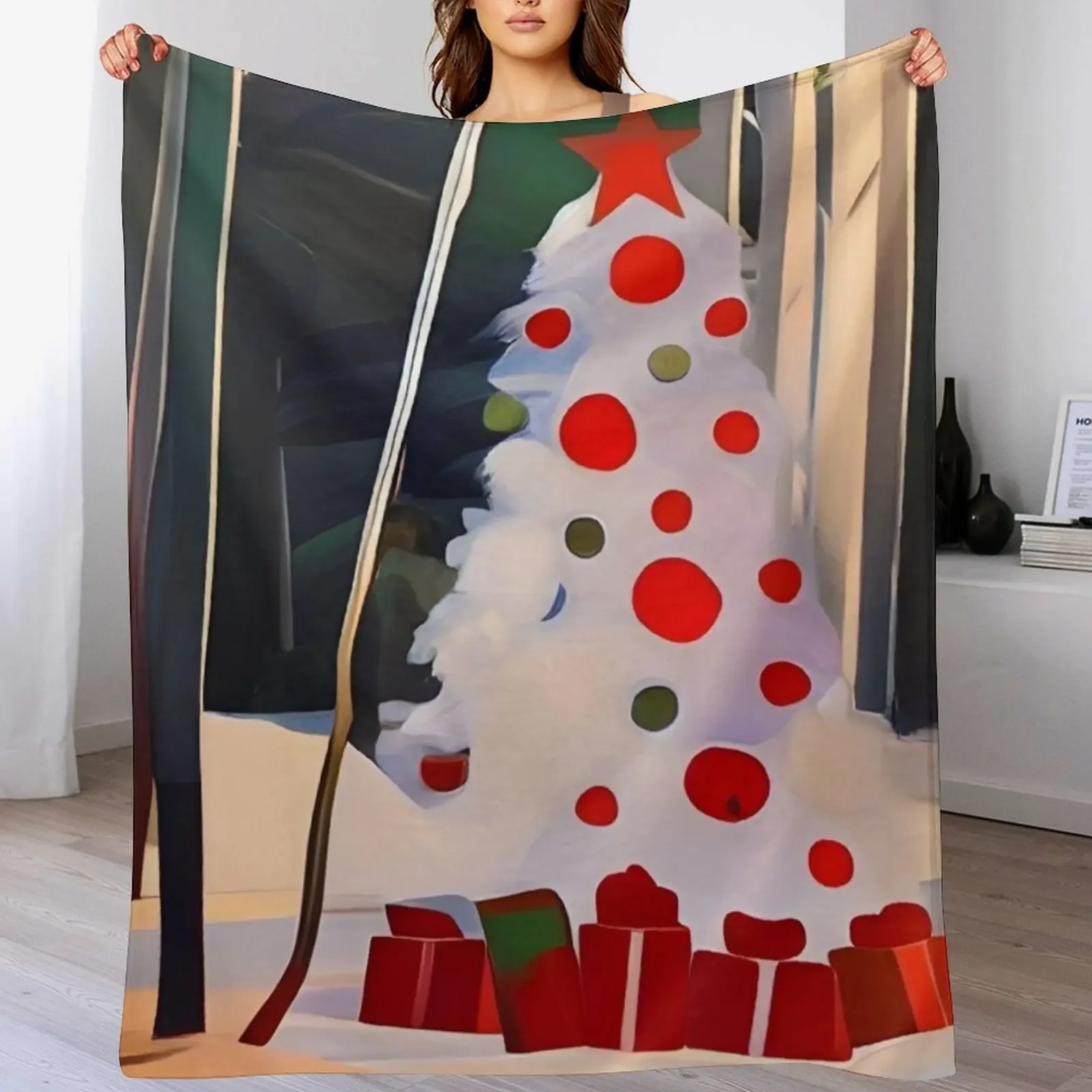Christmas Tree in the Forest Throw Blanket Machine Washable Soft Warm Blanket