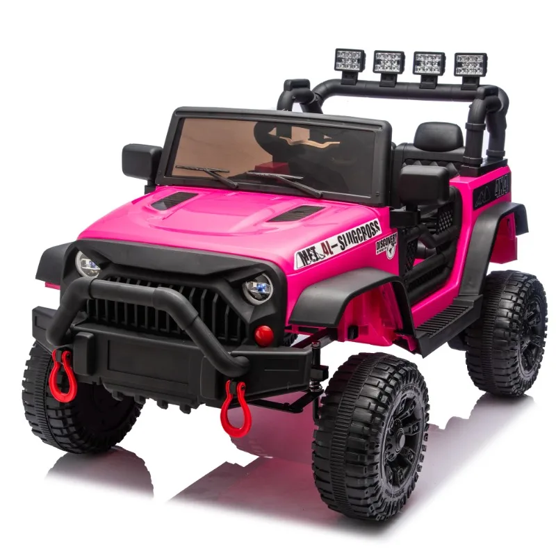 Kids Electric Ride On Car Pink 4x4 Off Road SUV Toy with LED Lights Double Seats Remote Control for Children