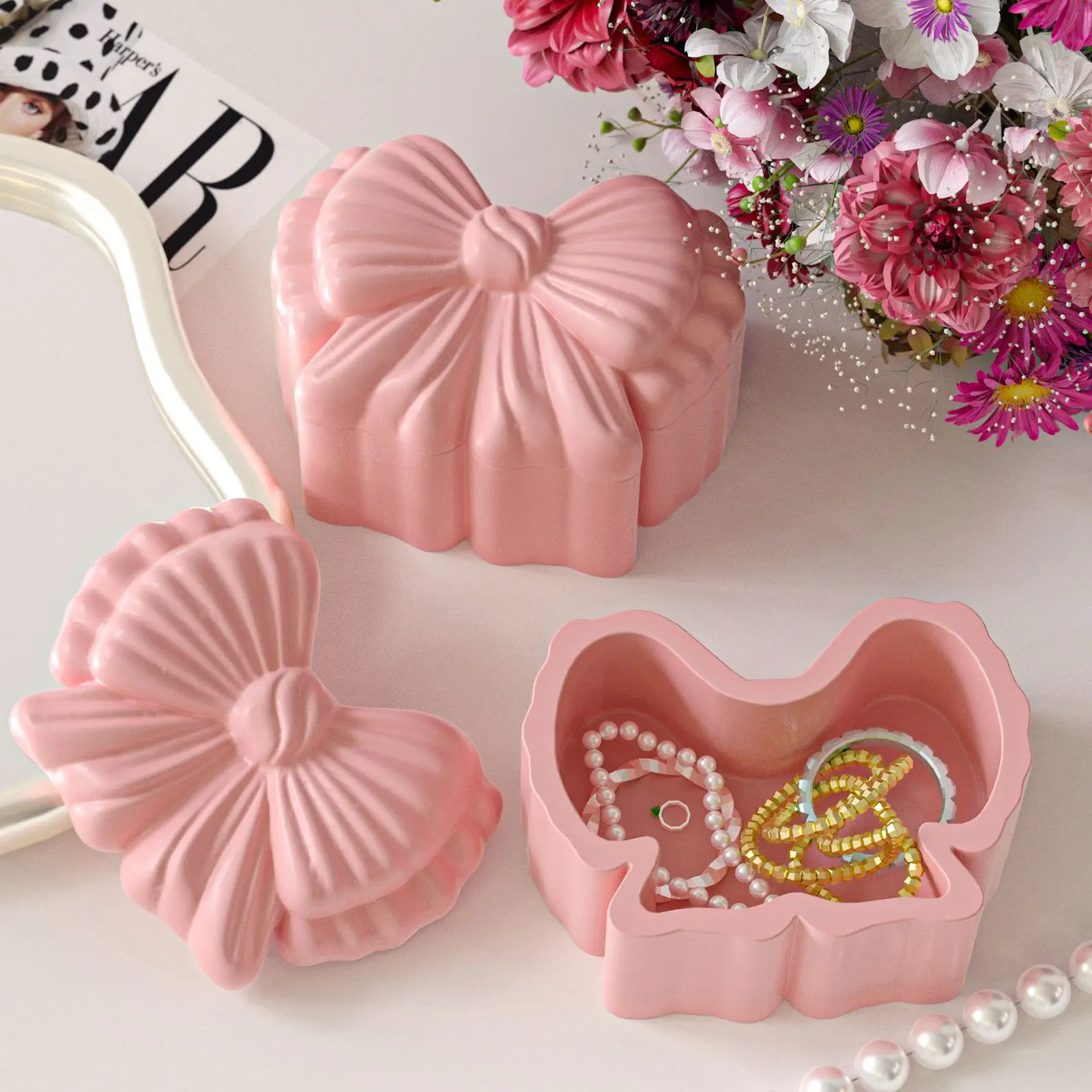 DIY Bow Silicone Mold with Lid Epoxy Resin Casting Mould for Jewelry Storage Box Candle Making Ornament Home Decor Art Crafts - view 2